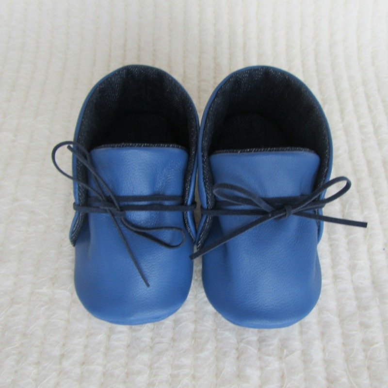 Blue Leather baby shoes, Handmade baby 
